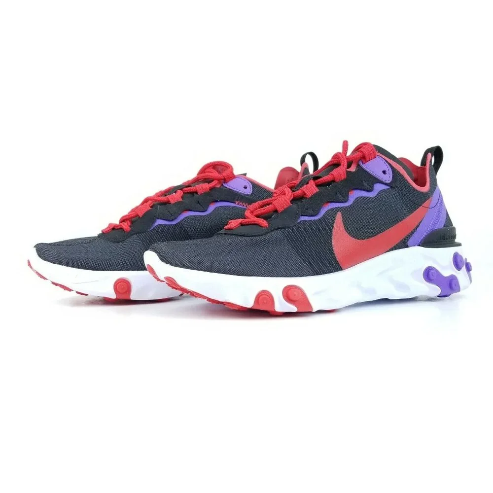 Nike React Element 55 Womens Running Shoes Black Purple CQ9903 001 Sizes 6-10